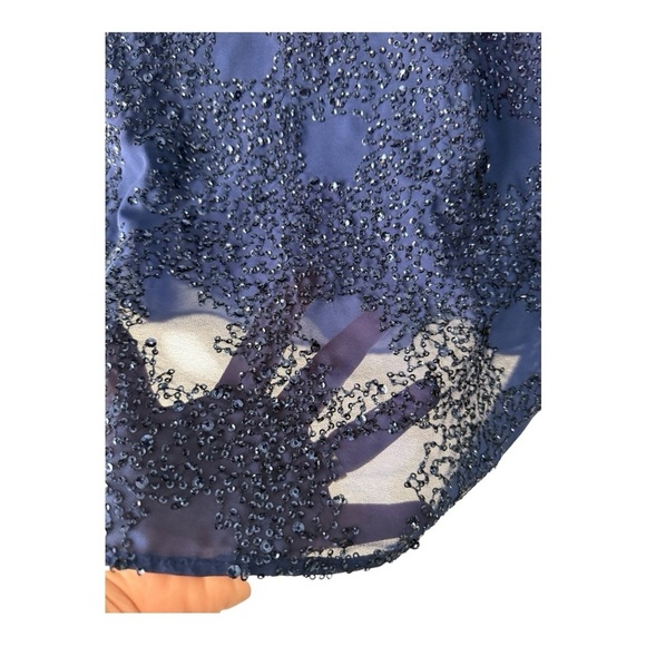Chicos Cobalt Blue Split Neck Sequin Front Sheer Layered Occassion Blouse - Picture 3 of 13